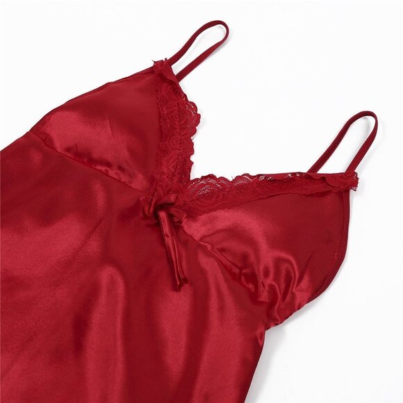 Red Satin Kimono Lingerie Set - Picture 8 of 11